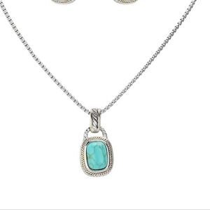 14K Gold Plated Two Tone Rectangle Natural Stone Cluster Pendant Necklace
